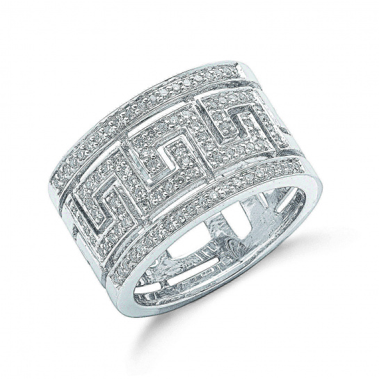 9ct White Gold 0.50ct Diamond Greek Key Ring